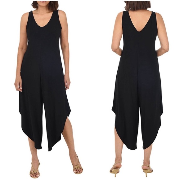 Annalee + Hope Pants - Annalee + Hope Sleeveless Wide Leg Angled Hem Jumpsuit Small Black